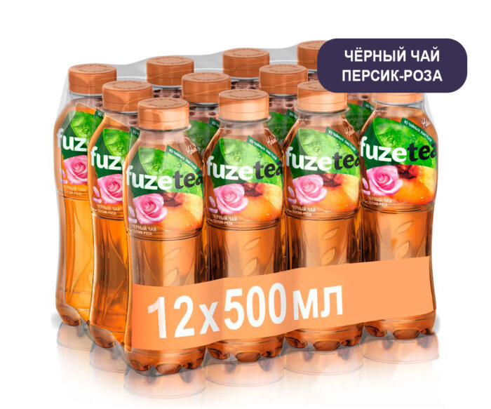 Холодный чай Fuzetea Персик/роза без сахара (черный), ПЭТ, 0,5 л (Фьюзти)