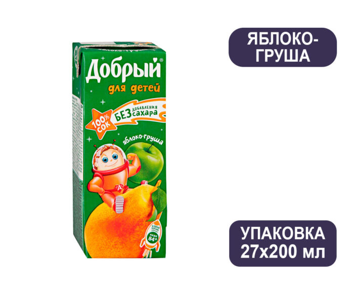 Сок Добрый для детей Яблоко/груша, тетра-пак, 0,2 л