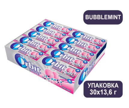 Жевательная резинка Orbit Bubblemint, без сахара, 30 пачек по 13,6 г (Орбит)