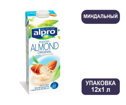 Напиток Alpro миндальный обогащенный кальцием и витаминами, тетра-пак, 1 л, 12 шт