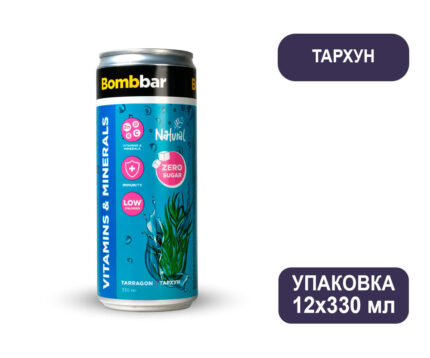 Напиток б/а Bombbar "Лимонад с экстрактом тархуна", газированный обогащённый ВИТАМИНАМИ, 0,33 л, Ж/Б