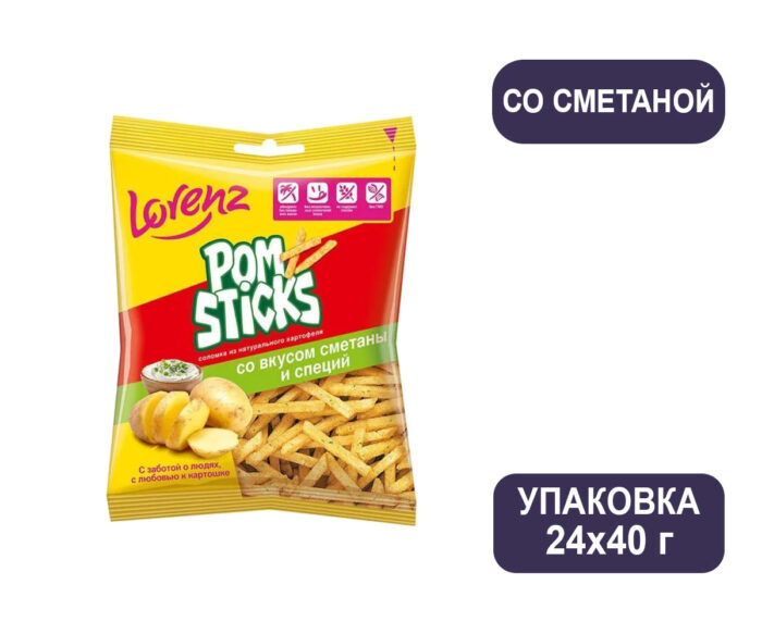 Чипсы PomSticks картофельные со сметаной, 24 шт по 40 г (Помстикс)