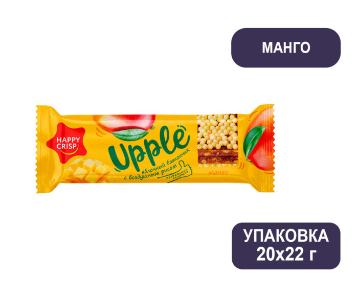 Фруктово-злаковые батончики «Happy Crisp» «UPPLE» манго и воздушный рис